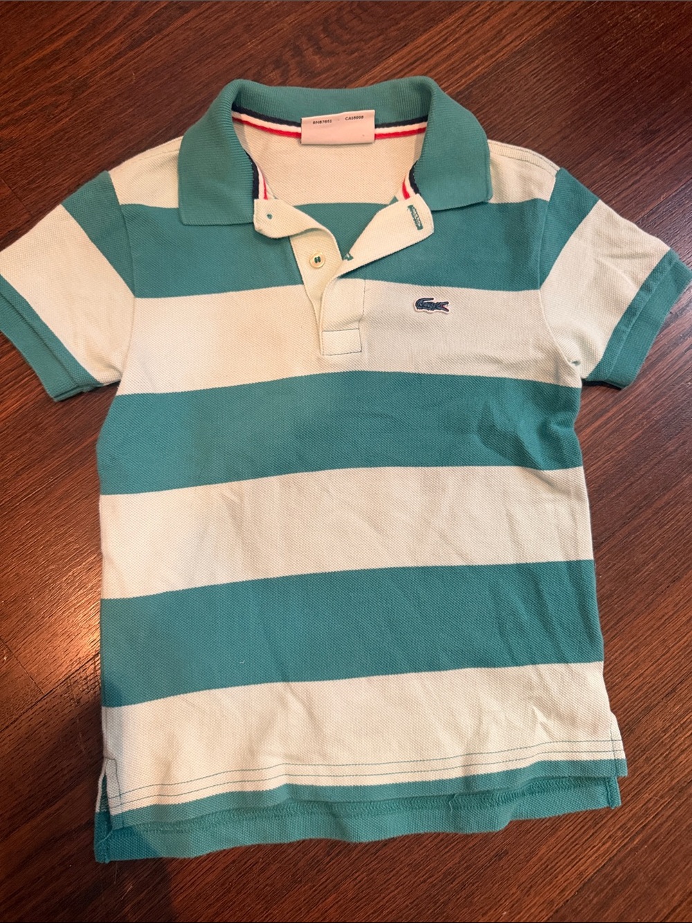 Lacoste for J. Crew Kids Teal and light blue Stripe Polo size 6